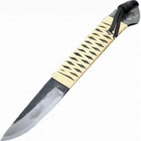 Туристический охотничий нож с фиксированным клинком Maruyoshi Hunting Drop Point средний, сталь Shirogami San-Mai, рукоять белая оплетка купить в Новороссийске