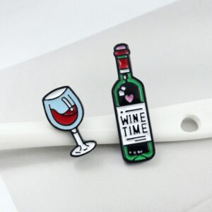 Wine Time Mini Cute Wine And Wine Glasses Couple Pins Red Wine Bottle Cup Brooches Enamel Pin Badge For Lovers Best Friend Pins